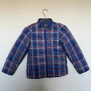 Patagonia Jacket Girls Medium Plaid Puffer Goose Down Classic Winter $139 FLAWS